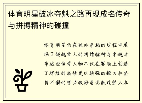 体育明星破冰夺魁之路再现成名传奇与拼搏精神的碰撞