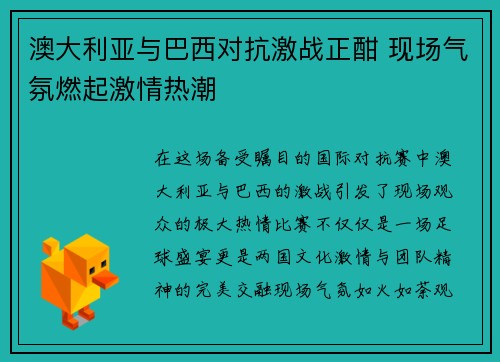澳大利亚与巴西对抗激战正酣 现场气氛燃起激情热潮