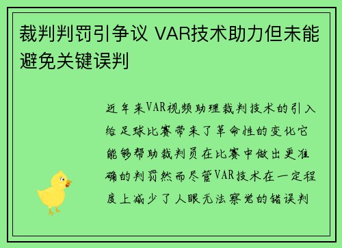 裁判判罚引争议 VAR技术助力但未能避免关键误判